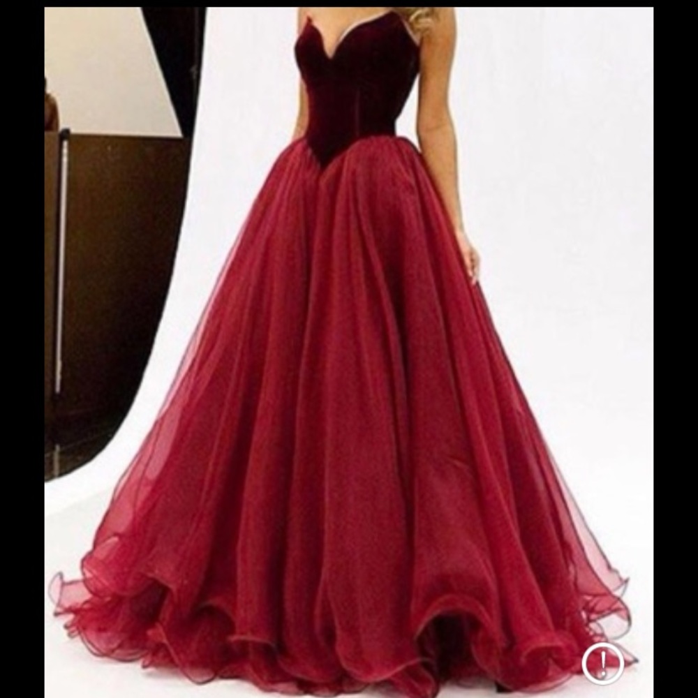 Burgundy A-line Prom Dress